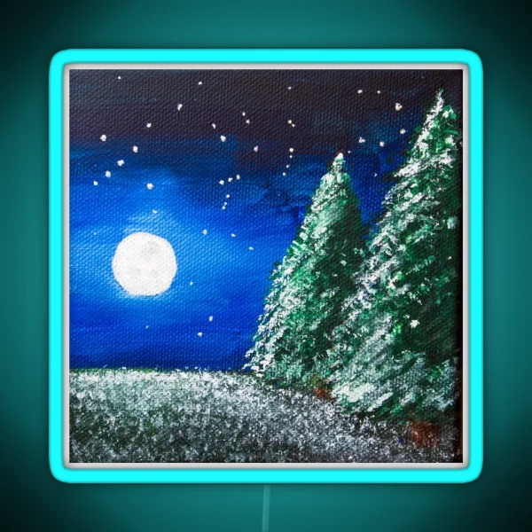 Moonlit Snowy Trees RGB Neon Sign