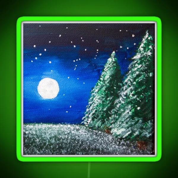 Moonlit Snowy Trees RGB Neon Sign