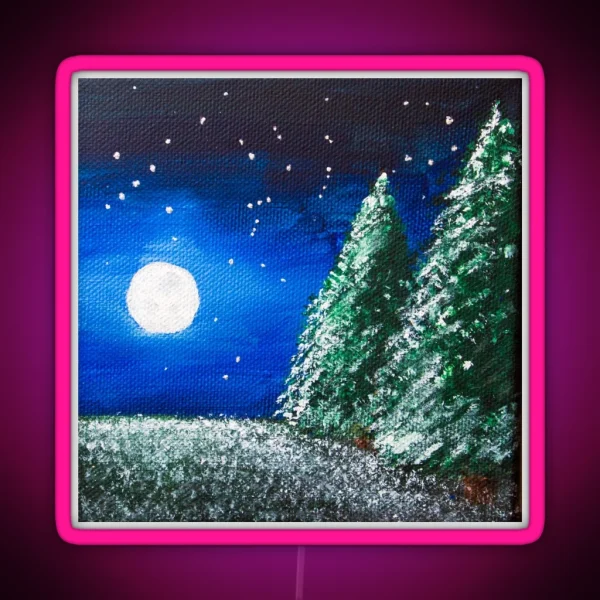 Moonlit Snowy Trees RGB Neon Sign