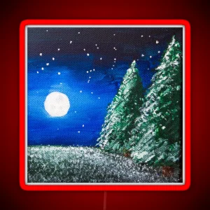 Moonlit Snowy Trees RGB Neon Sign