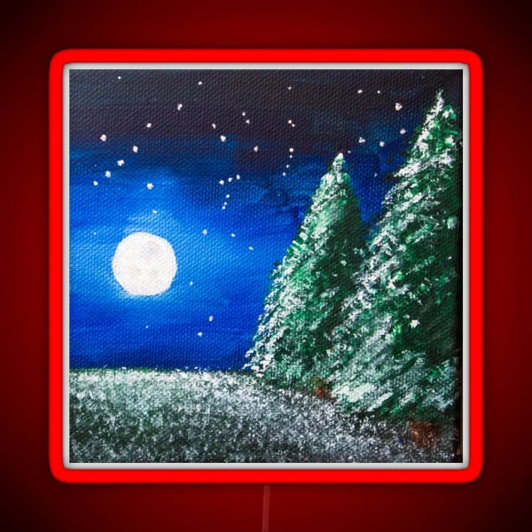Moonlit Snowy Trees RGB Neon Sign