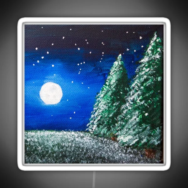 Moonlit Snowy Trees RGB Neon Sign