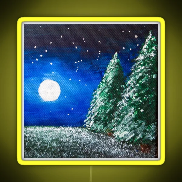 Moonlit Snowy Trees RGB Neon Sign