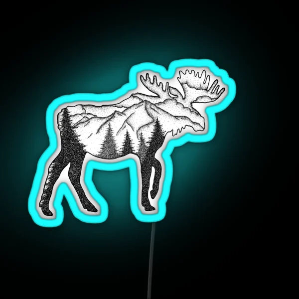 Moose Mountain Scene RGB Neon Sign