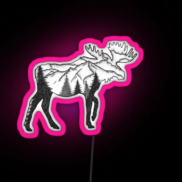 Moose Mountain Scene RGB Neon Sign