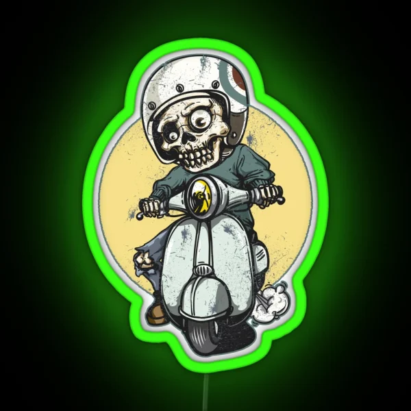 Moped Rider Skull RGB Neon Sign