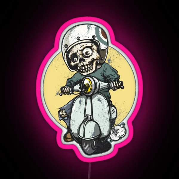 Moped Rider Skull RGB Neon Sign