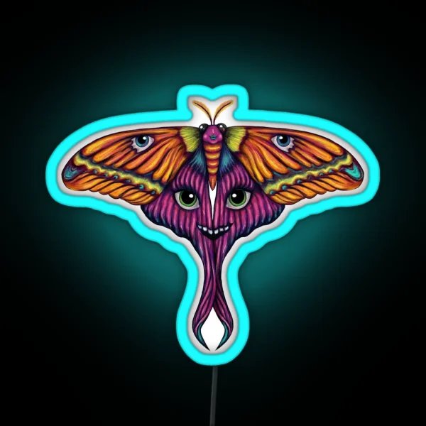 Moth Face Creature Original Painting RGB Neon Sign