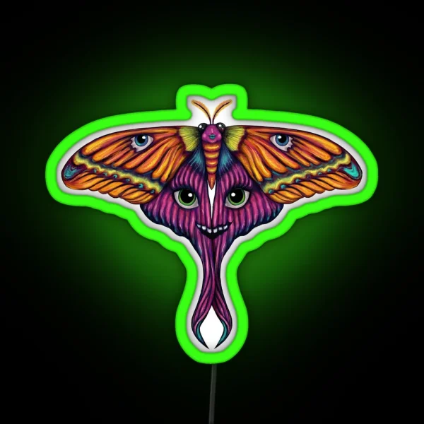 Moth Face Creature Original Painting RGB Neon Sign