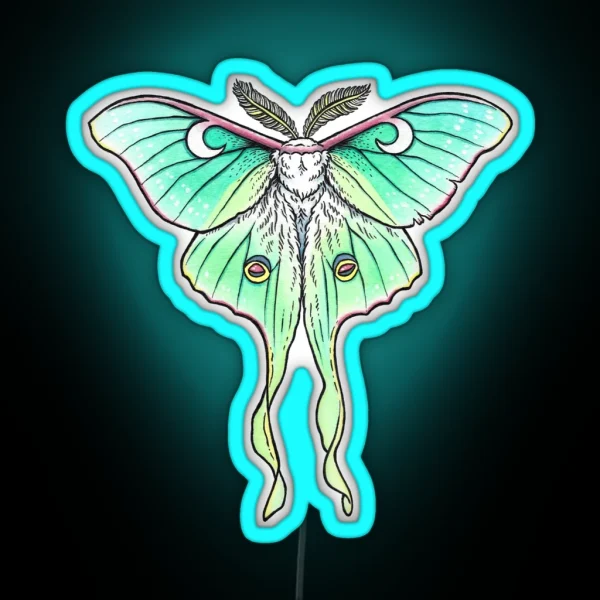 Moth Of The Blue Moon Luna Moth Watercolor Art RGB Neon Sign