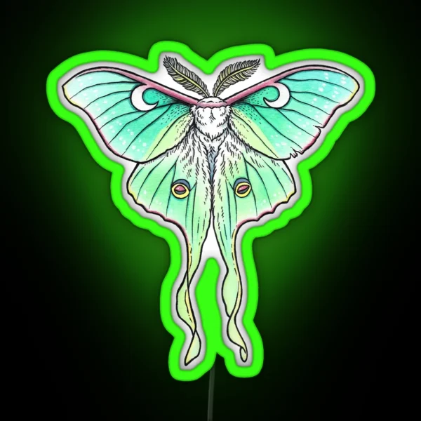 Moth Of The Blue Moon Luna Moth Watercolor Art RGB Neon Sign
