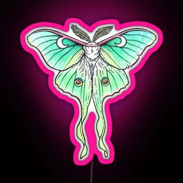 Moth Of The Blue Moon Luna Moth Watercolor Art RGB Neon Sign