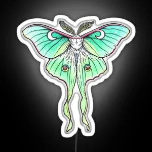 Moth Of The Blue Moon Luna Moth Watercolor Art RGB Neon Sign