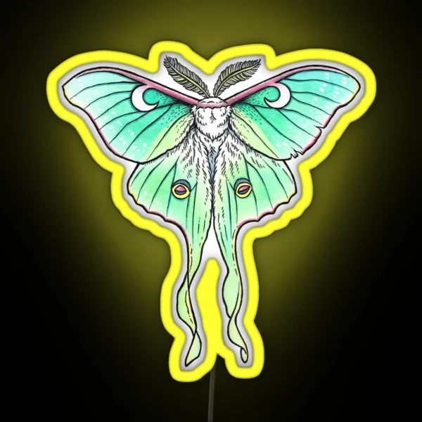 Moth Of The Blue Moon Luna Moth Watercolor Art RGB Neon Sign
