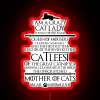 A vibrant RGB neon sign displaying 'Mother of Cats' designed by Catleesi in bold, colorful style.