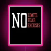 Motivational neon sign reading 'No Limits' - Overcoming Fear and Excuses.
