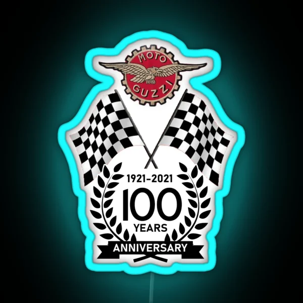 Moto Guzzi 100th Anniversary Chequered Flag RGB Neon Sign