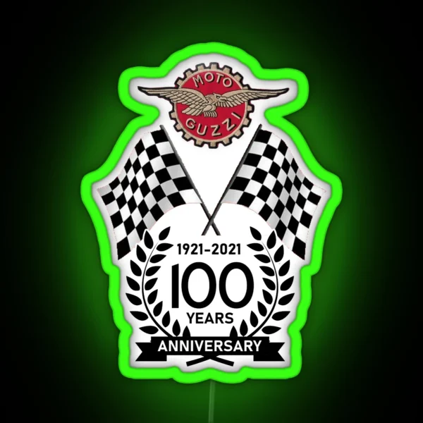 Moto Guzzi 100th Anniversary Chequered Flag RGB Neon Sign