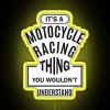 Neon sign displaying motorcycle racing in vibrant RGB colors with a yellow highlight.