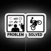 A neon RGB LED sign that says "Motorbikes - Problem Solved!" with a funny and motivational dirtbike-themed design.