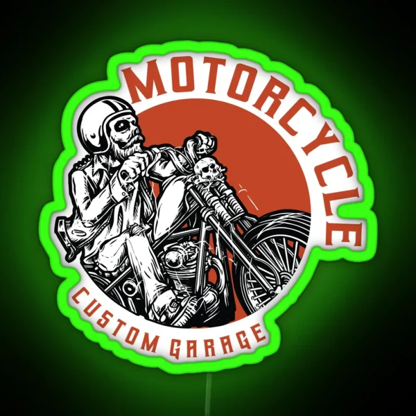 Motorcycle Custom Garage Man Riding Chopper Skull RGB Neon Sign