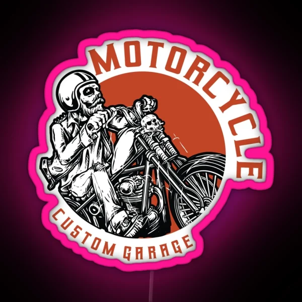 Motorcycle Custom Garage Man Riding Chopper Skull RGB Neon Sign