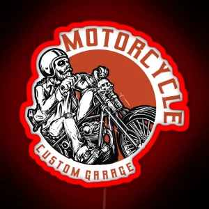 Motorcycle Custom Garage Man Riding Chopper Skull RGB Neon Sign