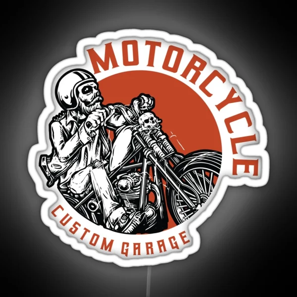 Motorcycle Custom Garage Man Riding Chopper Skull RGB Neon Sign