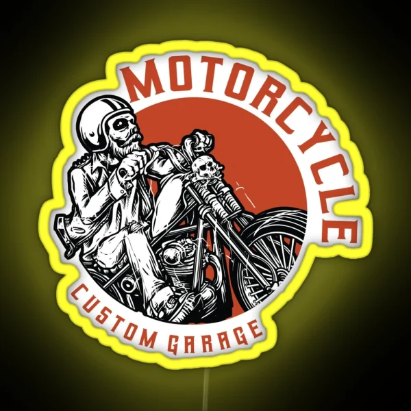 Motorcycle Custom Garage Man Riding Chopper Skull RGB Neon Sign