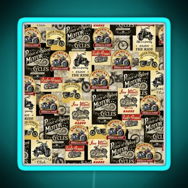 Motorcycle Fabric Patterns RGB Neon Sign