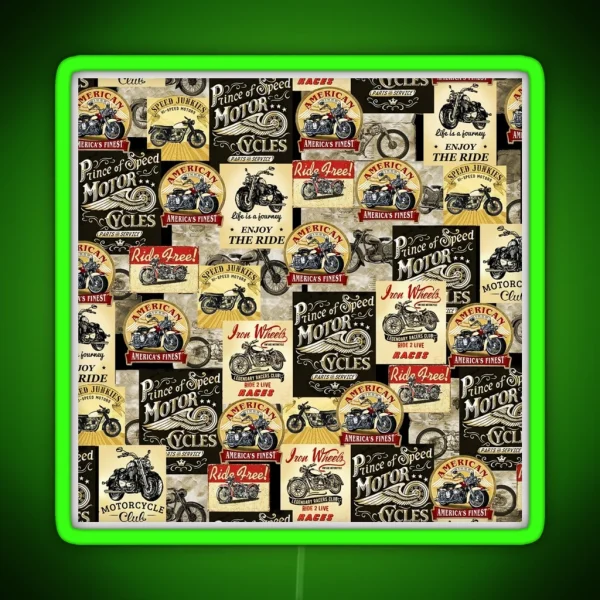 Motorcycle Fabric Patterns RGB Neon Sign