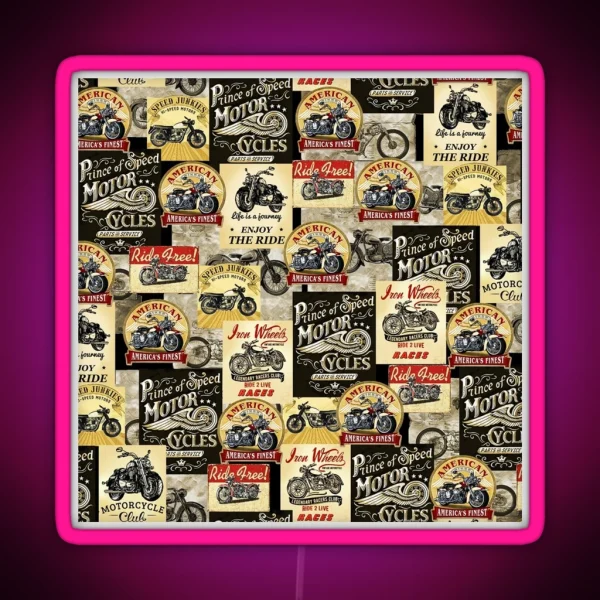 Motorcycle Fabric Patterns RGB Neon Sign