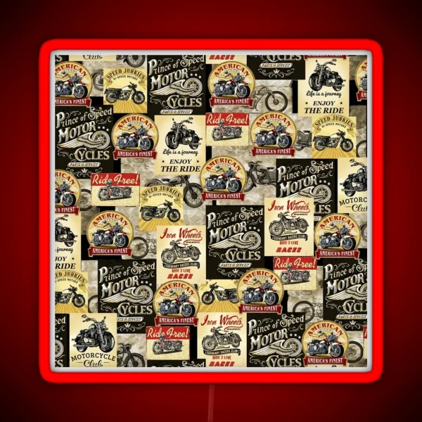 Motorcycle Fabric Patterns RGB Neon Sign