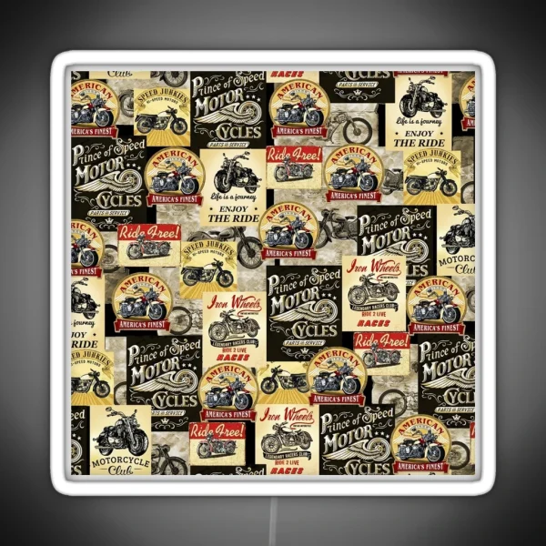 Motorcycle Fabric Patterns RGB Neon Sign