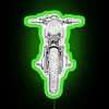 Neon sign displaying a front view of a motorcycle with RGB glow lighting in green tones.