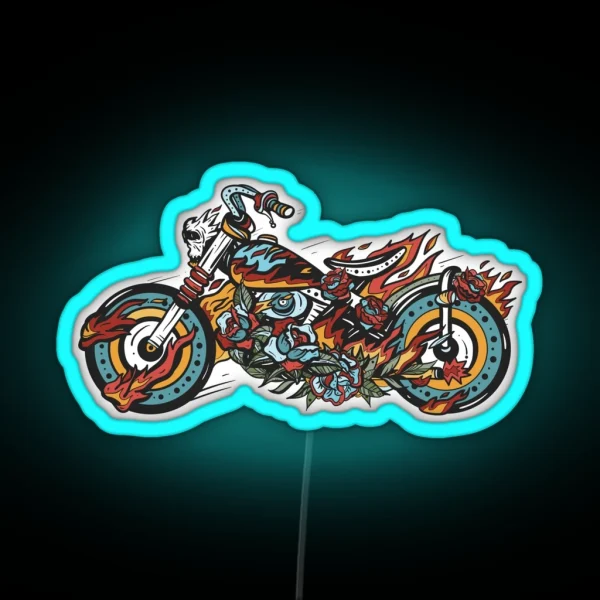 Motorcycle On Fire Chopper RGB Neon Sign