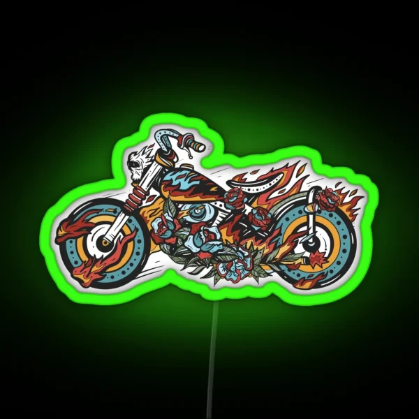 Motorcycle On Fire Chopper RGB Neon Sign