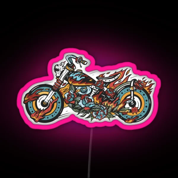 Motorcycle On Fire Chopper RGB Neon Sign