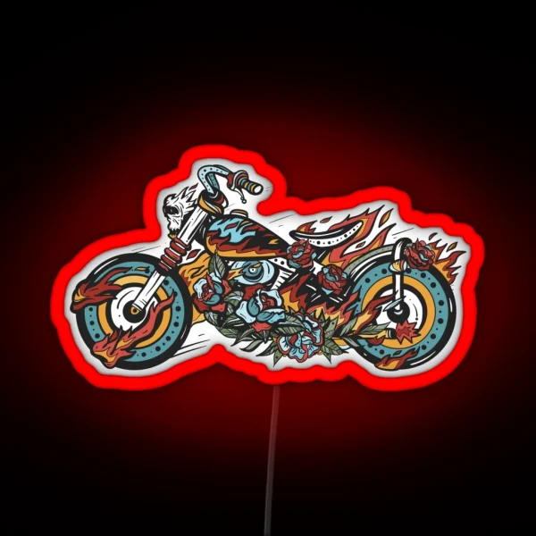 Motorcycle On Fire Chopper RGB Neon Sign