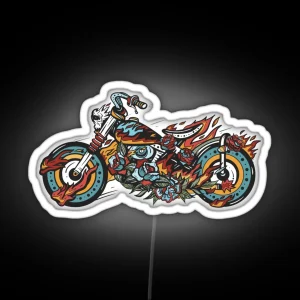 Motorcycle On Fire Chopper RGB Neon Sign