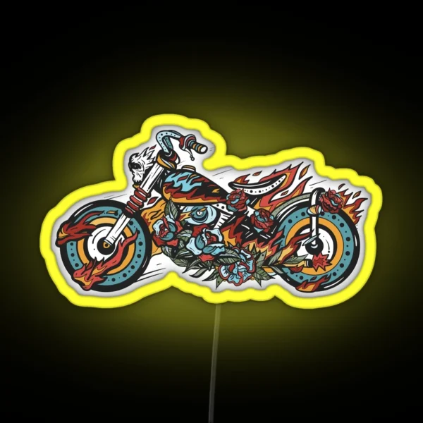 Motorcycle On Fire Chopper RGB Neon Sign