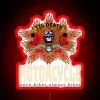 rgb neon sign of a colorful motorcycle biker once a biker always a biker till death red