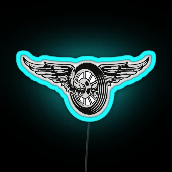 Motorcycle Wheels And Wings Biker Design RGB Neon Sign