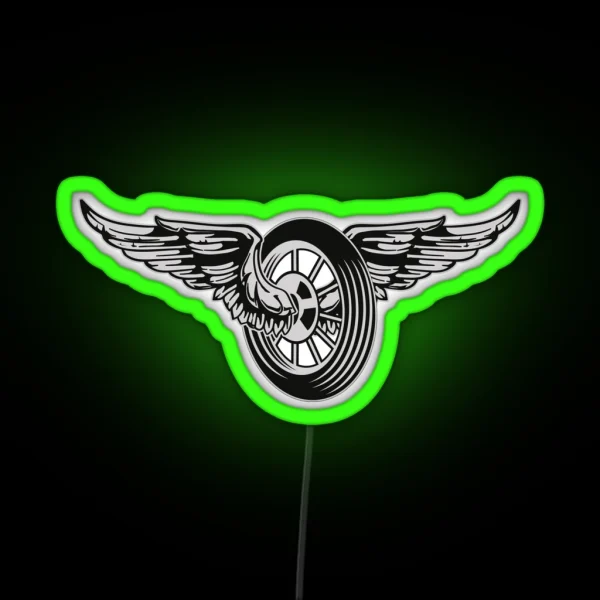 Motorcycle Wheels And Wings Biker Design RGB Neon Sign