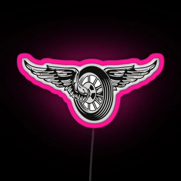 Motorcycle Wheels And Wings Biker Design RGB Neon Sign