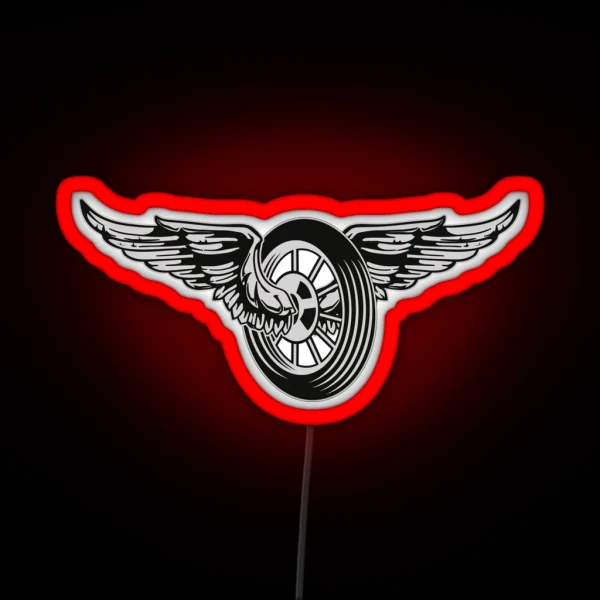 Motorcycle Wheels And Wings Biker Design RGB Neon Sign