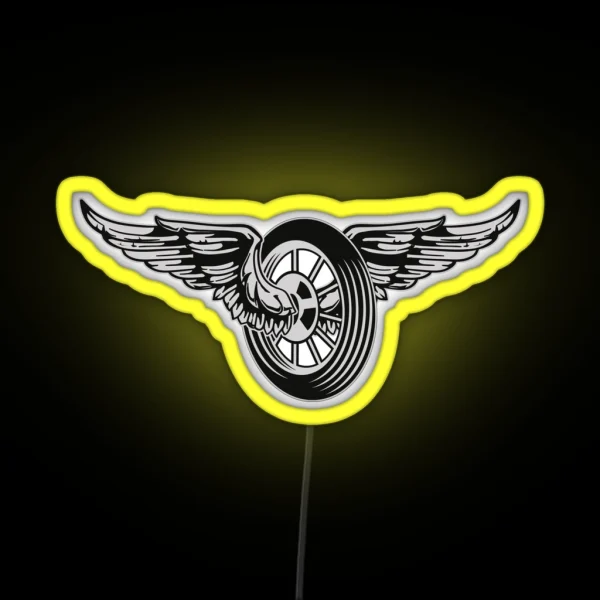 Motorcycle Wheels And Wings Biker Design RGB Neon Sign