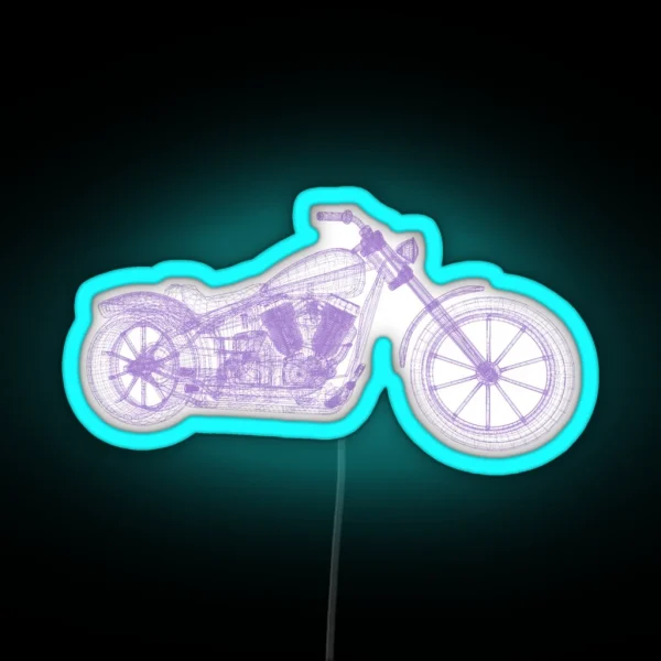 Motorcycle Wireframe RGB Neon Sign