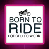 RGB neon sign displaying motorcycles born to ride in vibrant pink tones.