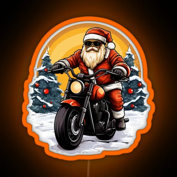 Motorcyclist Santa Claus RGB Neon Sign